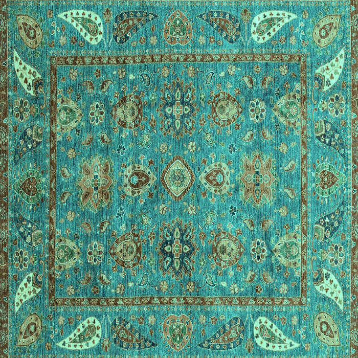 Square Machine Washable Oriental Turquoise Traditional Area Rugs, wshabs3737turq