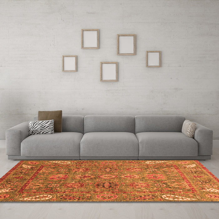 Machine Washable Oriental Orange Traditional Area Rugs in a Living Room, wshabs3737org