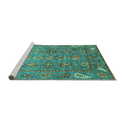 Sideview of Machine Washable Oriental Turquoise Traditional Area Rugs, wshabs3737turq