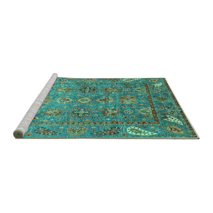 Sideview of Machine Washable Oriental Turquoise Traditional Area Rugs, wshabs3737turq