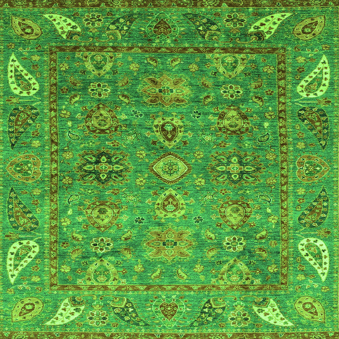 Square Machine Washable Oriental Green Traditional Area Rugs, wshabs3737grn