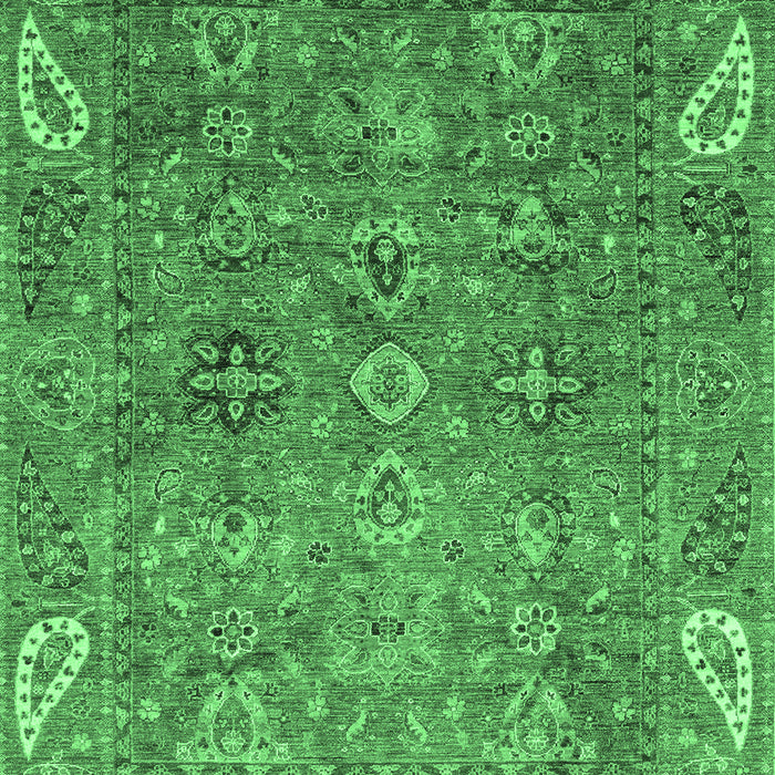 Machine Washable Oriental Emerald Green Traditional Area Rugs, wshabs3737emgrn