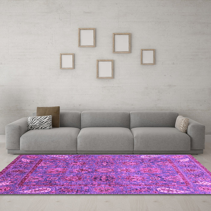 Machine Washable Oriental Purple Traditional Area Rugs in a Living Room, wshabs3737pur