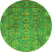 Round Machine Washable Oriental Green Traditional Area Rugs, wshabs3737grn