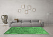 Machine Washable Oriental Emerald Green Traditional Area Rugs in a Living Room,, wshabs3737emgrn