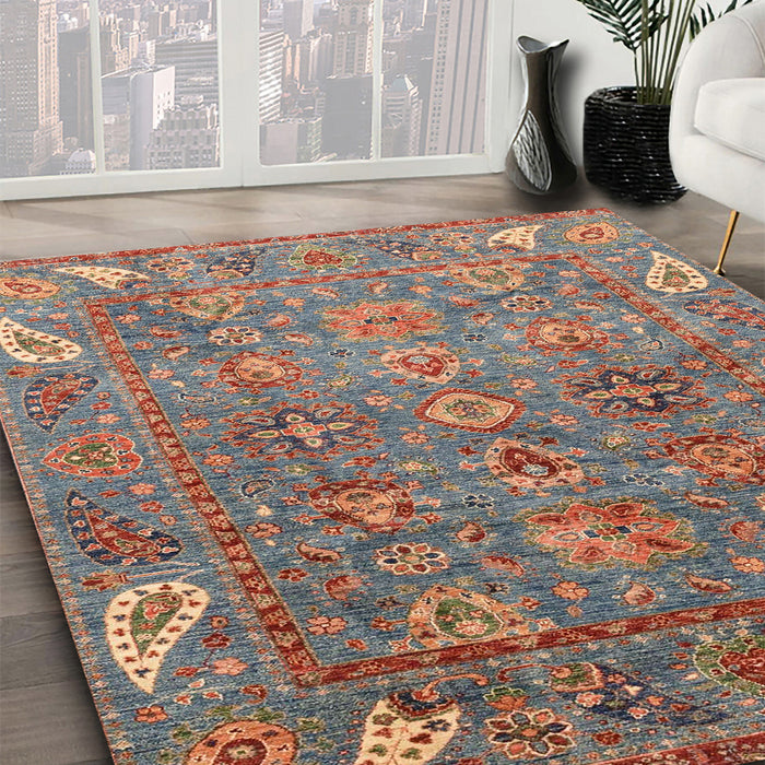 Abstract Camel Brown Oriental Rug in Family Room, abs3737