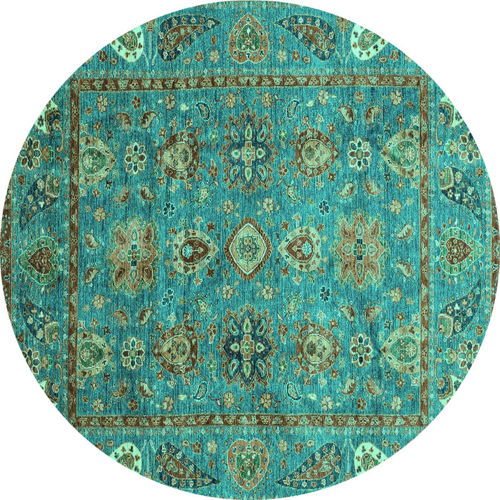 Round Oriental Turquoise Traditional Rug, abs3737turq