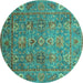 Round Oriental Turquoise Traditional Rug, abs3737turq