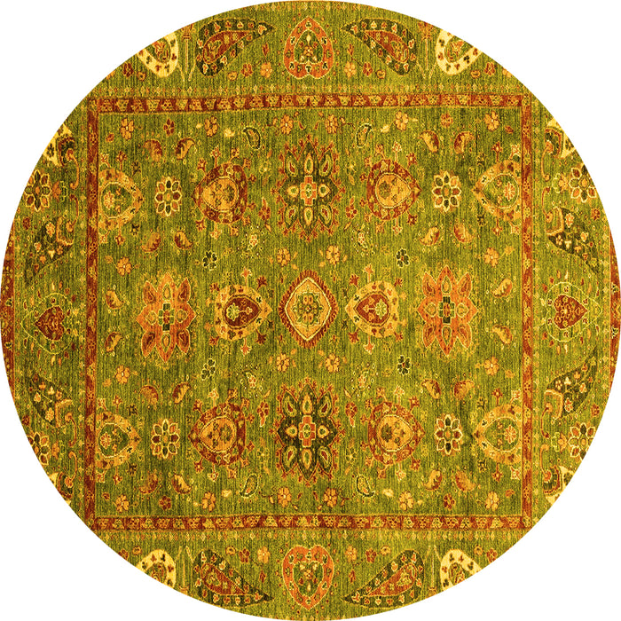 Round Machine Washable Oriental Yellow Traditional Rug, wshabs3737yw