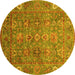 Round Machine Washable Oriental Yellow Traditional Rug, wshabs3737yw