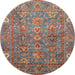 Round Abstract Camel Brown Oriental Rug, abs3737