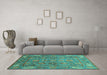 Machine Washable Oriental Turquoise Traditional Area Rugs in a Living Room,, wshabs3737turq