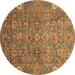 Round Machine Washable Oriental Brown Traditional Rug, wshabs3737brn