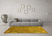 Machine Washable Oriental Yellow Traditional Rug in a Living Room, wshabs3737yw