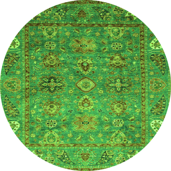 Round Oriental Green Traditional Rug, abs3737grn