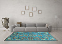 Machine Washable Oriental Light Blue Traditional Rug, wshabs3737lblu