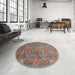 Round Machine Washable Abstract Camel Brown Rug in a Office, wshabs3737