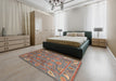 Abstract Camel Brown Oriental Rug in a Bedroom, abs3737