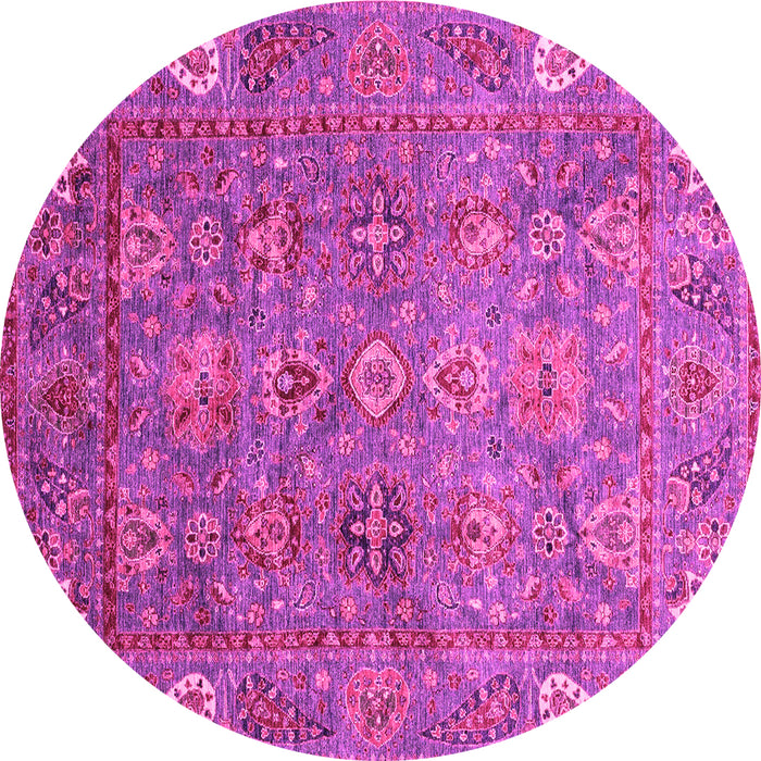 Round Machine Washable Oriental Pink Traditional Rug, wshabs3737pnk