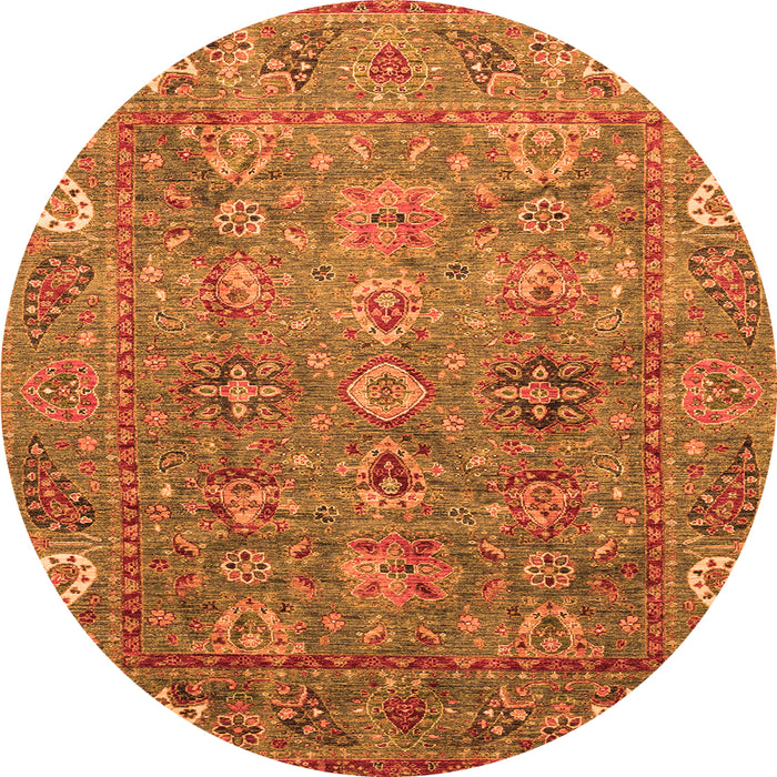 Round Machine Washable Oriental Orange Traditional Area Rugs, wshabs3737org