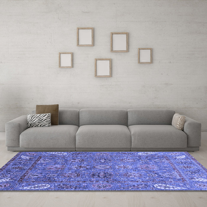 Machine Washable Oriental Blue Traditional Rug in a Living Room, wshabs3737blu