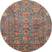 Round Machine Washable Abstract Camel Brown Rug, wshabs3737