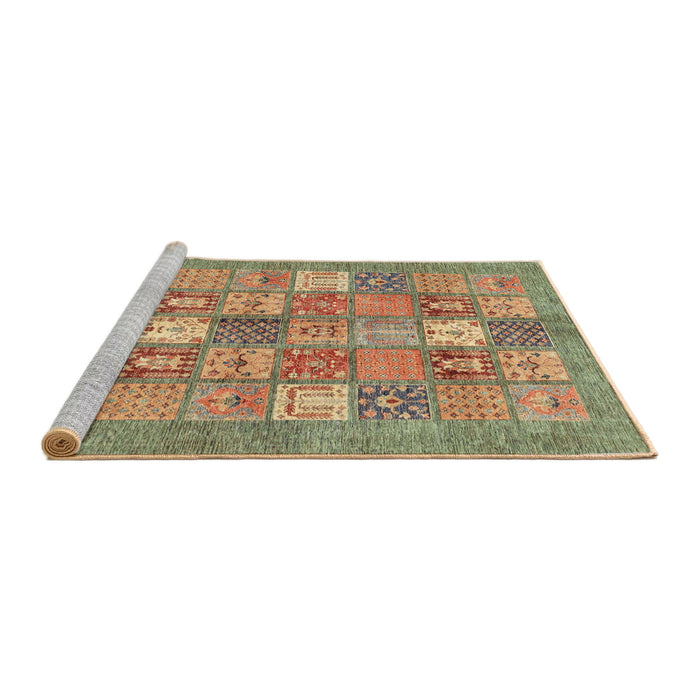 Sideview of Machine Washable Abstract Brass Green Rug, wshabs3738