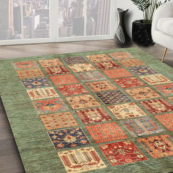 Machine Washable Abstract Brass Green Rug in a Family Room, wshabs3738