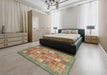 Machine Washable Abstract Brass Green Rug in a Bedroom, wshabs3738