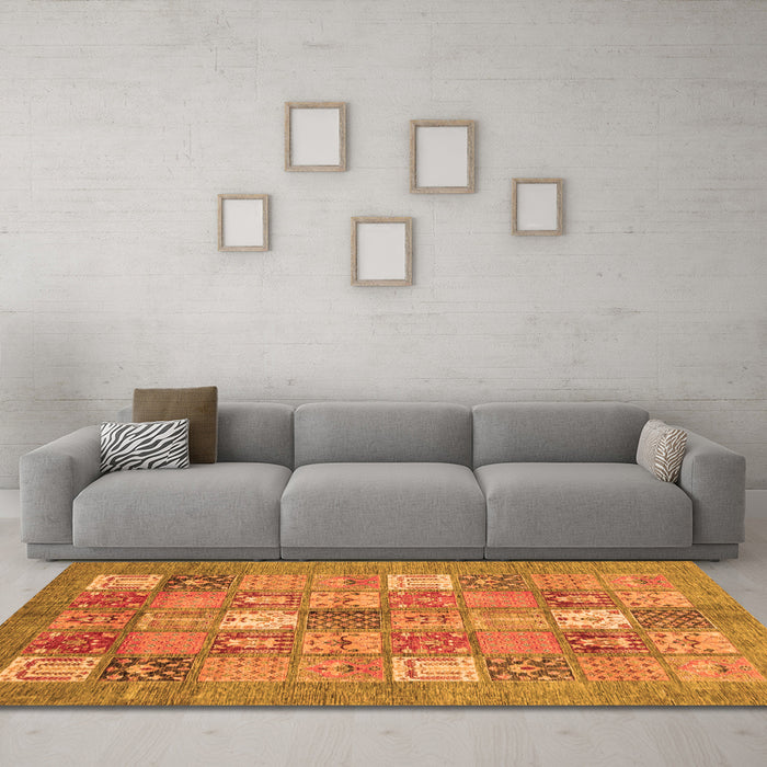 Machine Washable Abstract Orange Modern Area Rugs in a Living Room, wshabs3738org