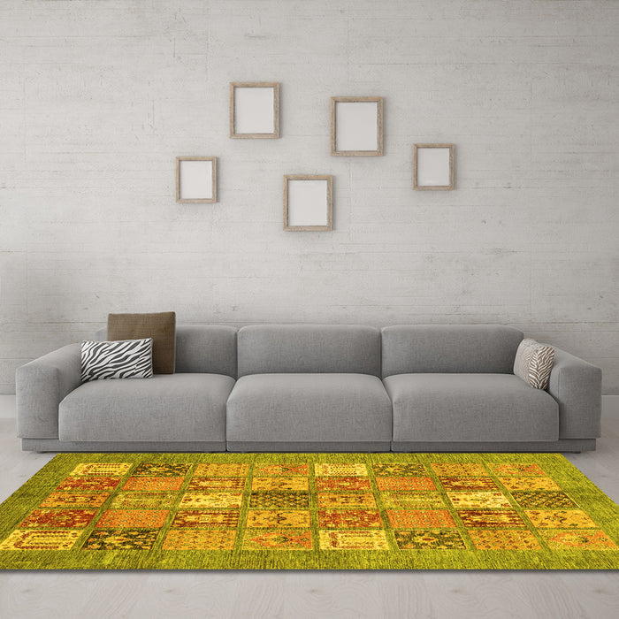 Machine Washable Abstract Yellow Modern Rug in a Living Room, wshabs3738yw