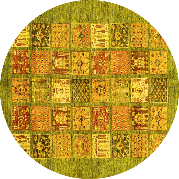 Round Machine Washable Abstract Yellow Modern Rug, wshabs3738yw