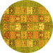 Round Machine Washable Abstract Yellow Modern Rug, wshabs3738yw