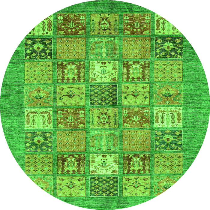 Round Machine Washable Abstract Green Modern Area Rugs, wshabs3738grn