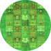 Round Machine Washable Abstract Green Modern Area Rugs, wshabs3738grn