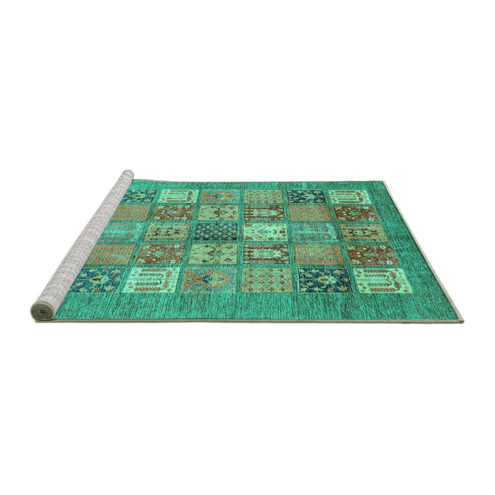 Sideview of Machine Washable Abstract Turquoise Modern Area Rugs, wshabs3738turq