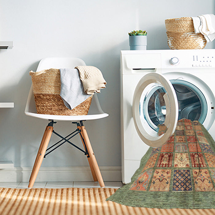 Machine Washable Abstract Brass Green Rug in a Washing Machine, wshabs3738