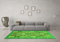 Machine Washable Abstract Green Modern Rug, wshabs3738grn