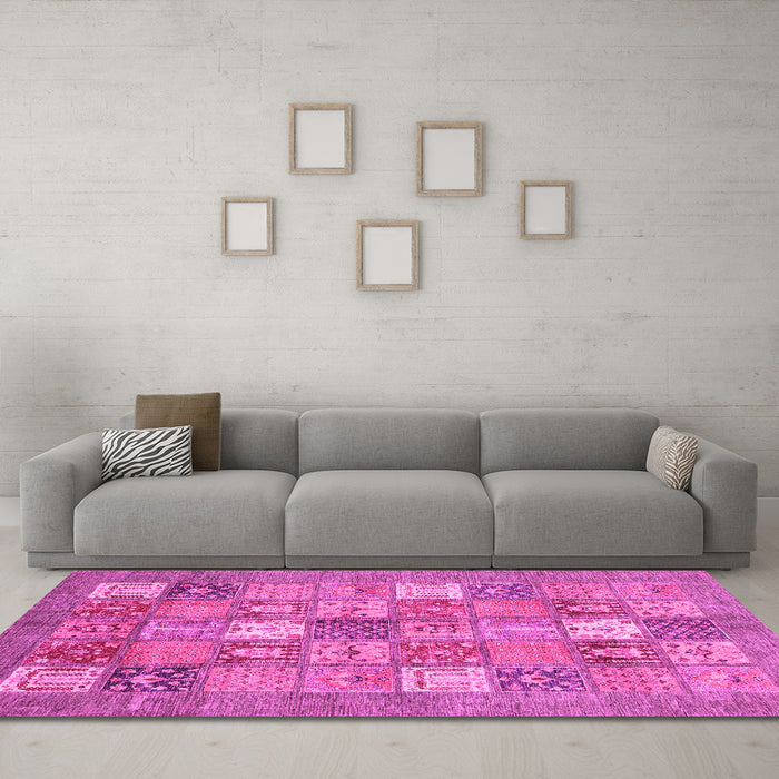 Machine Washable Abstract Pink Modern Rug in a Living Room, wshabs3738pnk