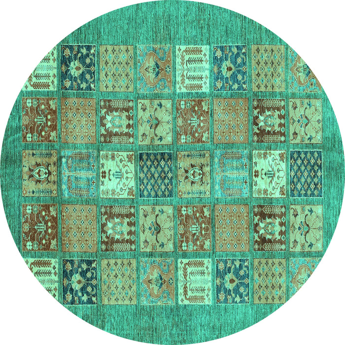 Round Machine Washable Abstract Turquoise Modern Area Rugs, wshabs3738turq
