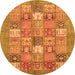 Round Machine Washable Abstract Orange Modern Area Rugs, wshabs3738org