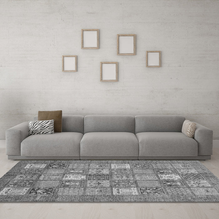 Machine Washable Abstract Gray Modern Rug in a Living Room,, wshabs3738gry