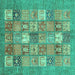 Square Machine Washable Abstract Turquoise Modern Area Rugs, wshabs3738turq