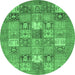 Round Abstract Emerald Green Modern Rug, abs3738emgrn