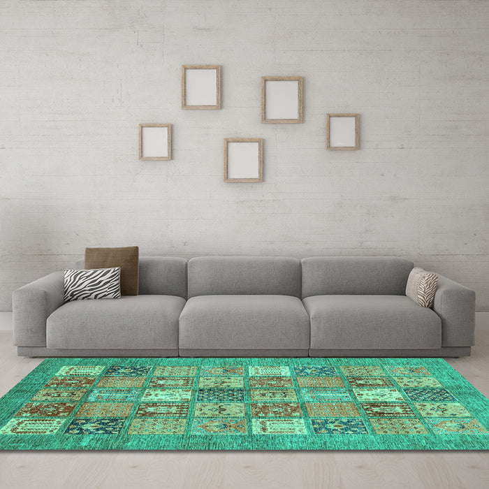 Machine Washable Abstract Turquoise Modern Area Rugs in a Living Room,, wshabs3738turq
