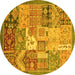 Round Abstract Yellow Modern Rug, abs3739yw