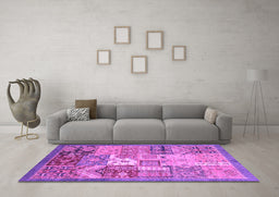 Machine Washable Abstract Purple Modern Area Rugs in a Living Room, wshabs3739pur