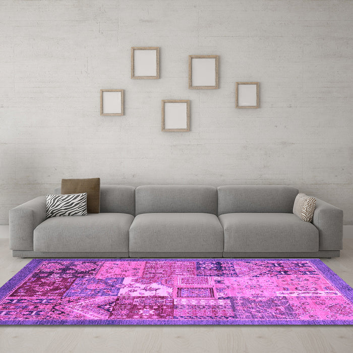 Machine Washable Abstract Purple Modern Area Rugs in a Living Room, wshabs3739pur