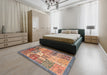 Machine Washable Abstract Light Copper Gold Rug in a Bedroom, wshabs3739