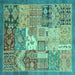 Square Machine Washable Abstract Turquoise Modern Area Rugs, wshabs3739turq